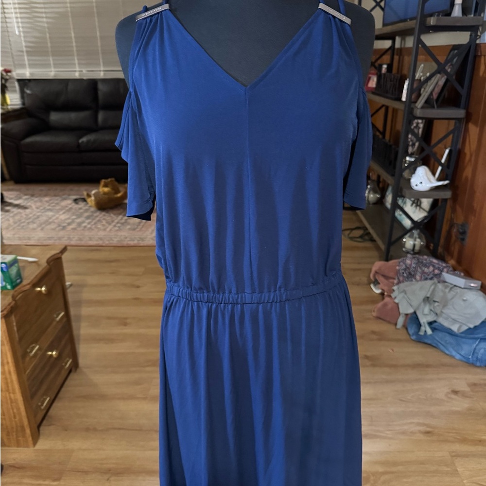 Michael Kors cold shoulder navy blue dress